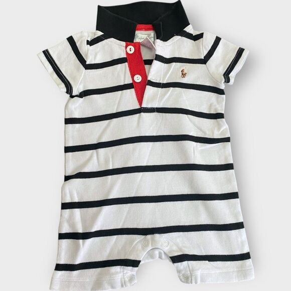 Polo Ralph Lauren Baby Boys Shortall Striped White Polo Infant size 6M - Picture 1 of 5